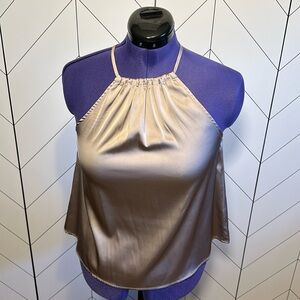 Lulu’s Purple Lilac Satin Texture Keyhole Halter Top Shirt Blouse Womens Medium